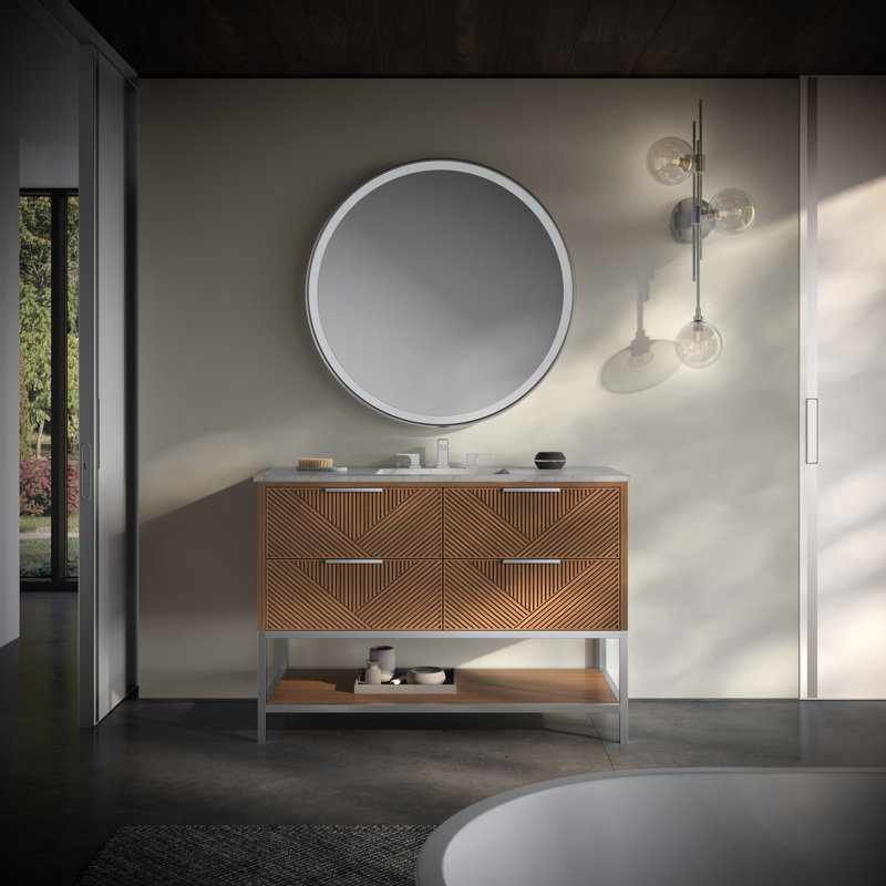 Ensemble de meuble-lavabo 48 po Diamond, Marbre de Carrare italien, Nickel brossé, Noyer