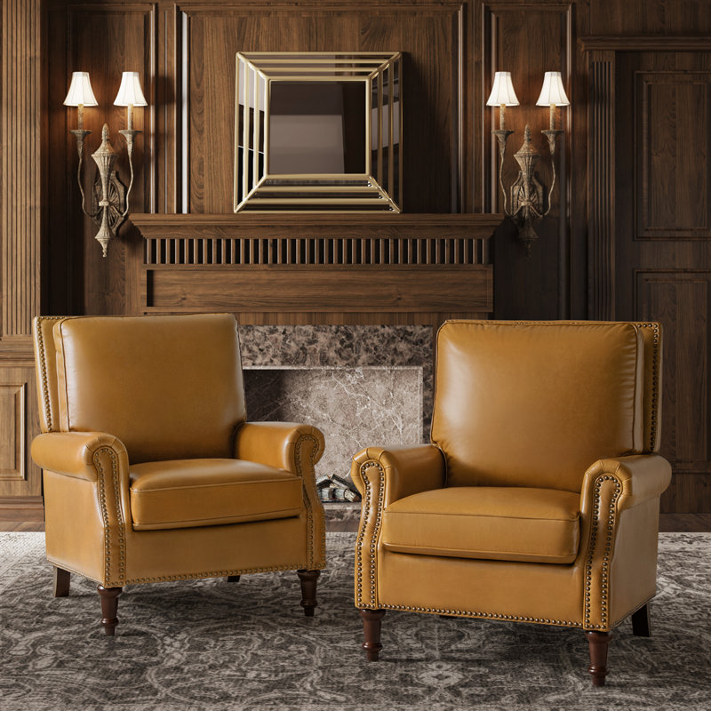 Chaise d'appoint en cuir véritable Wajeeh , Cuir véritable chameau