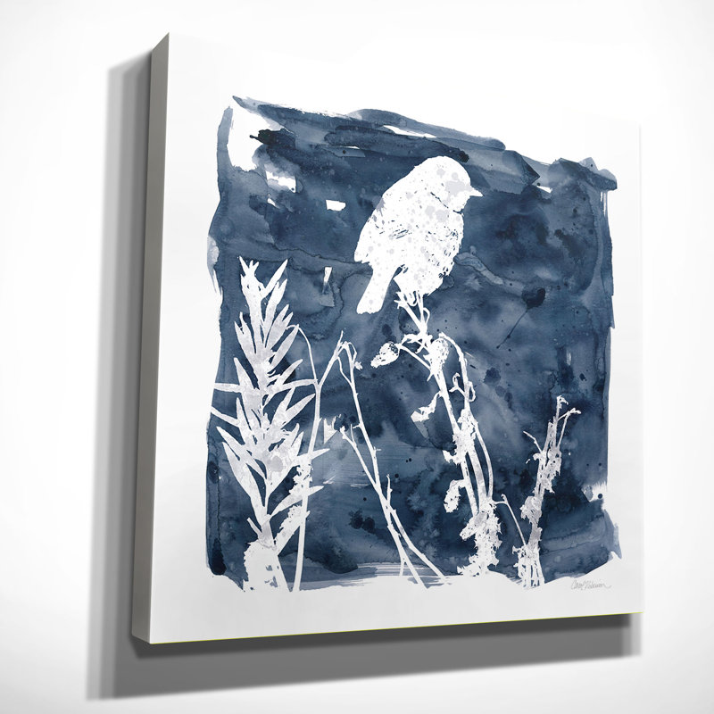 « indigo oiseau i »-reproduction d’art sur toile tendue, H 16 po x l 16 po x P 1,5 po