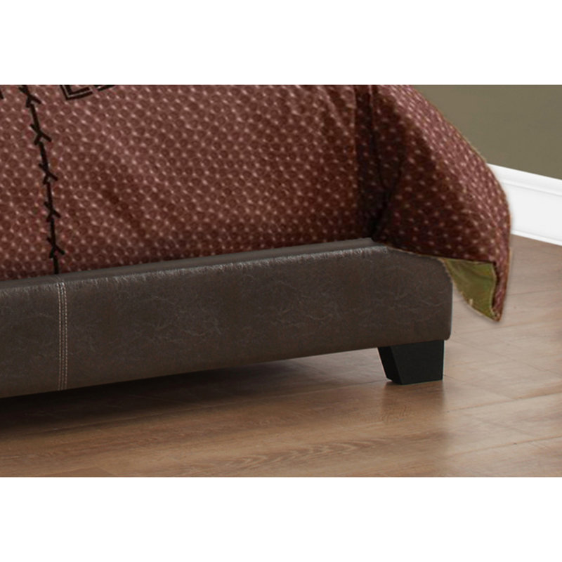 Lit tapissier double en similicuir brun avec tête de lit en cuir