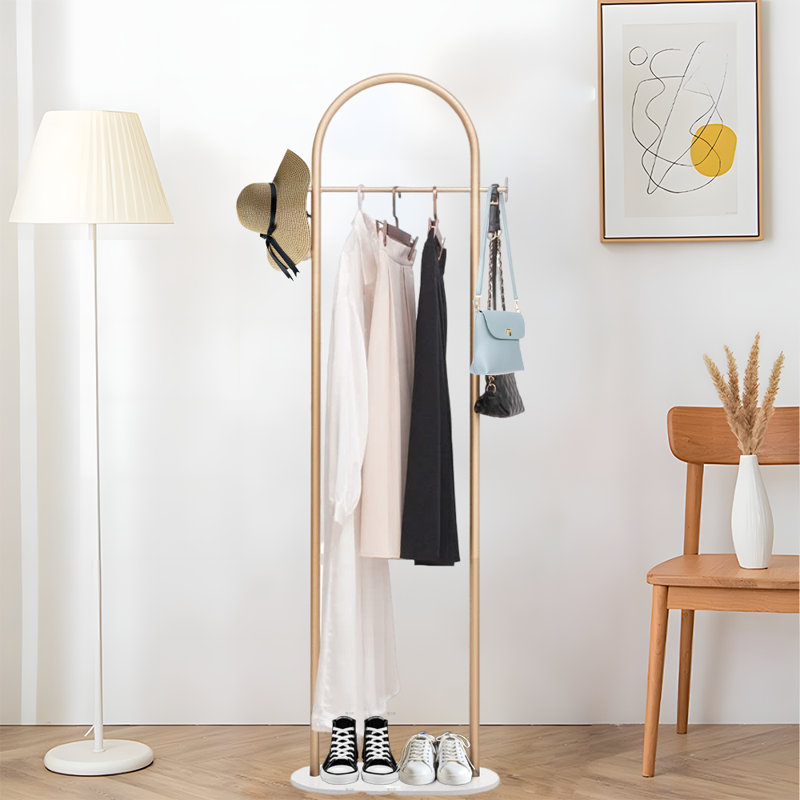 Coat Rack Freestanding With Marble Base, White/Gold