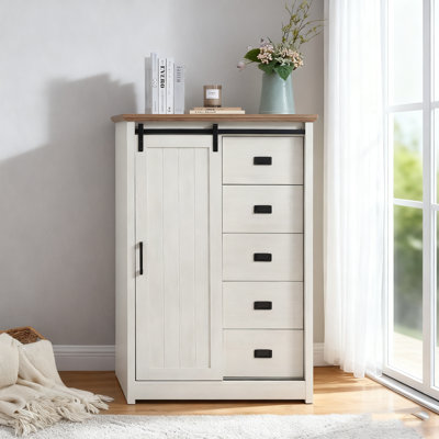 5-drawer Chest W/sliding Barn Door - Farmhouse Style, Engineered Wood (100 Lbs Tabletop Capacity)