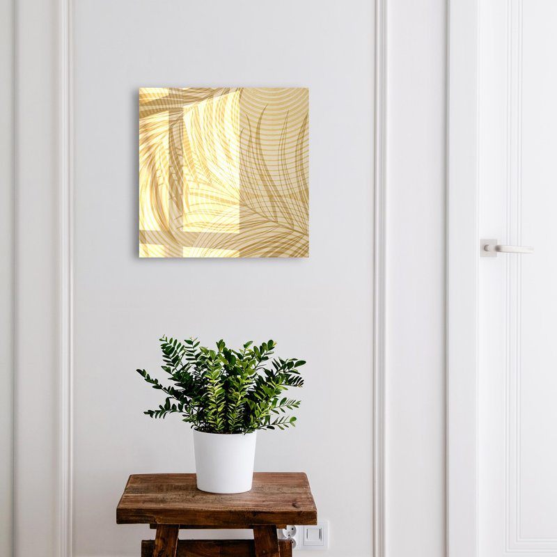 Key cabinet for wall, Opens to the left, 30x30x5, White, Subtle leaves in beige tones, 