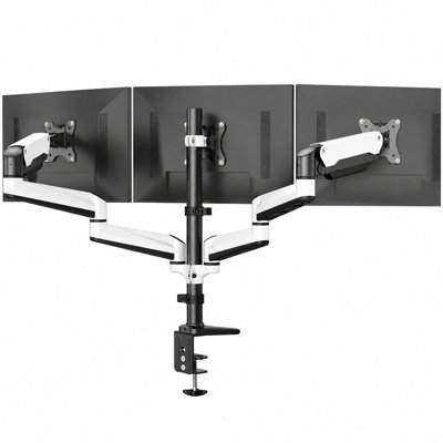 Triple Monitor Desk Mount for 17"–32" Screens, Full Motion Articulating Arms, 17.6 lbs per Arm, 75 x 75mm & 100 x 100mm VESA, C-Clamp & Grommet Mounting