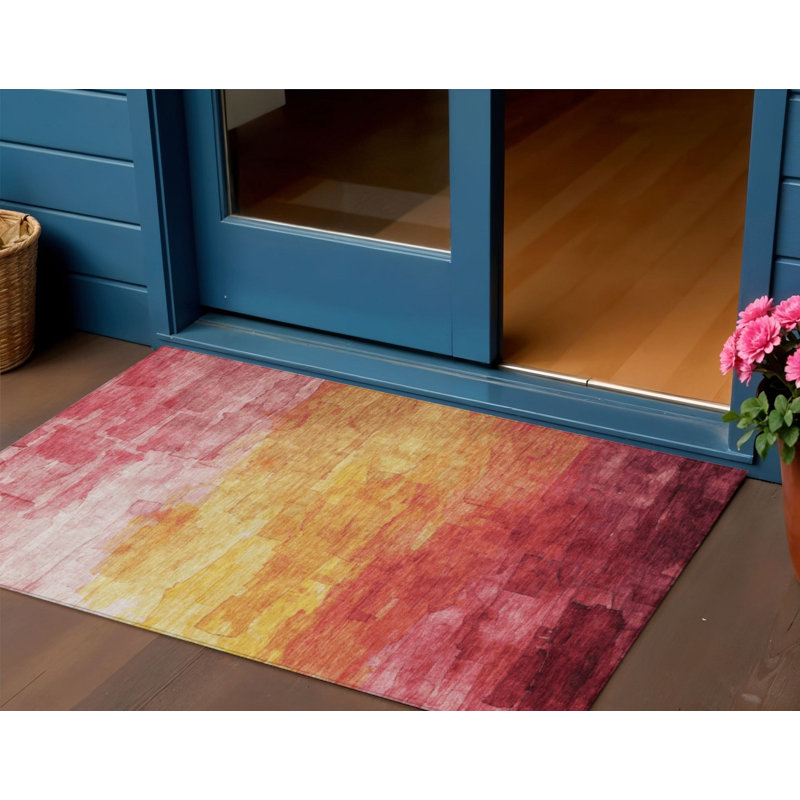 Tapis intérieur lavable rayé 3 pi x 5 pi rosé et rose