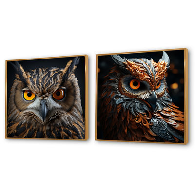 Classic Owl Eyes Of The Night - Animals Owl Square Collage Set Of 2