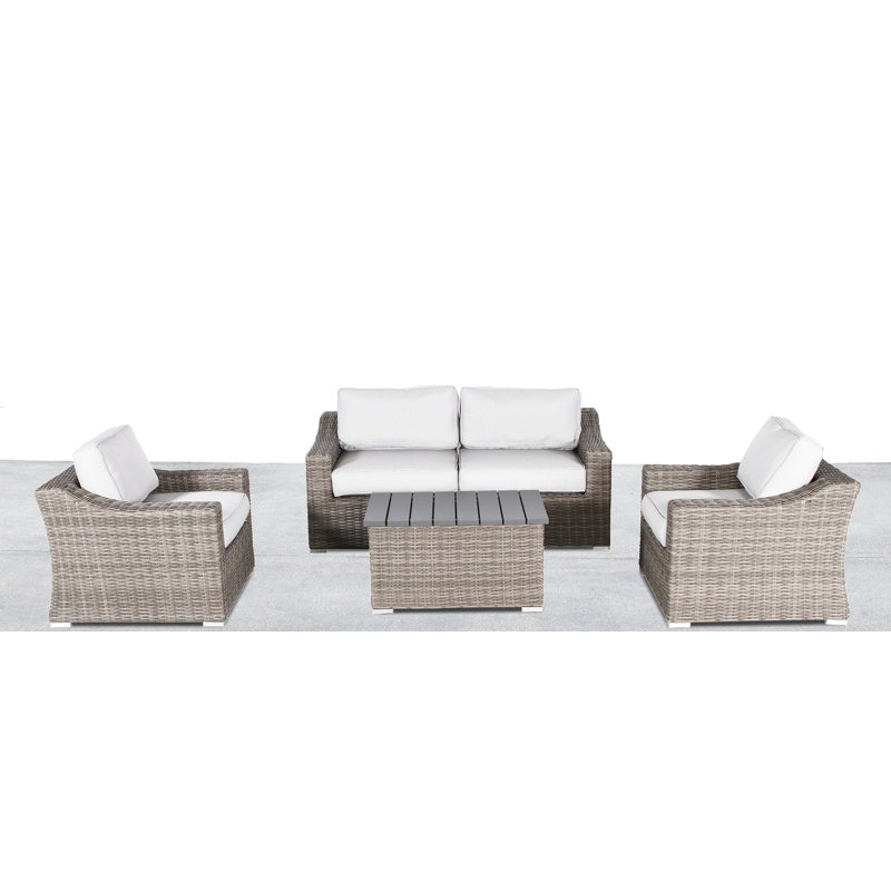 Dayse Fully Assembled 4 - Person Seating Group with Cushions | Wicker Sofa,  Mixed Gray