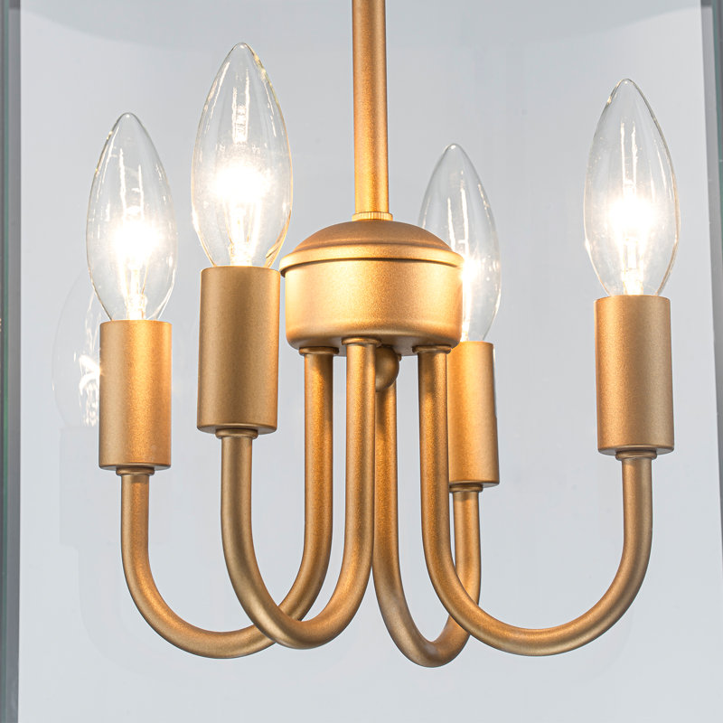 4 - Light Dimmable Lantern Drum Chandelier, Matte Black/Gold, Transparent