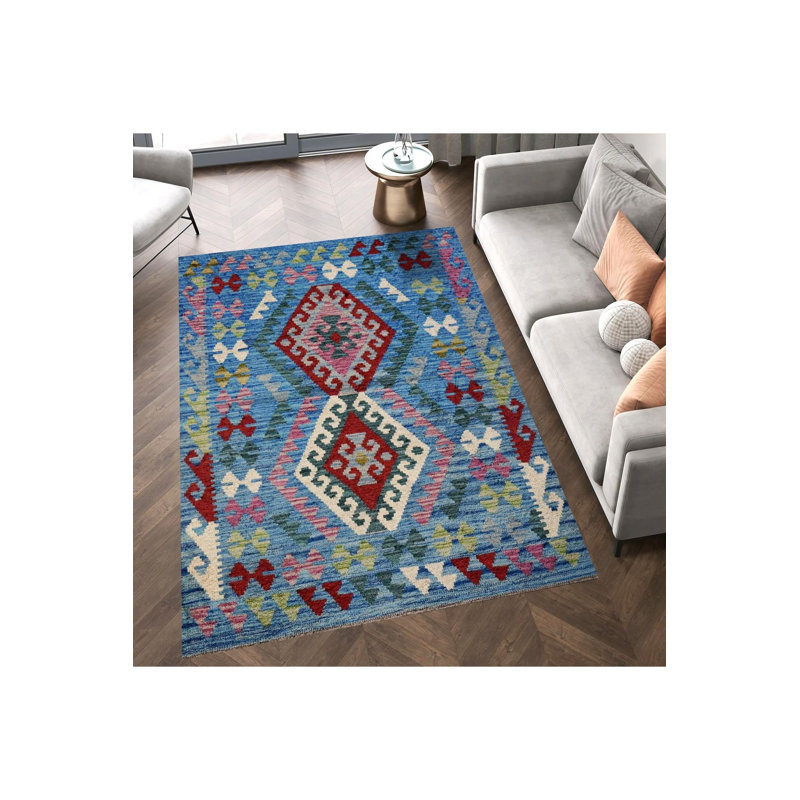 Tapis décoratif à motif géométrique à motif géométrique bleu lavable à la machine, Tapis de couloir 3 pi 3 po x 6 pi 7 po