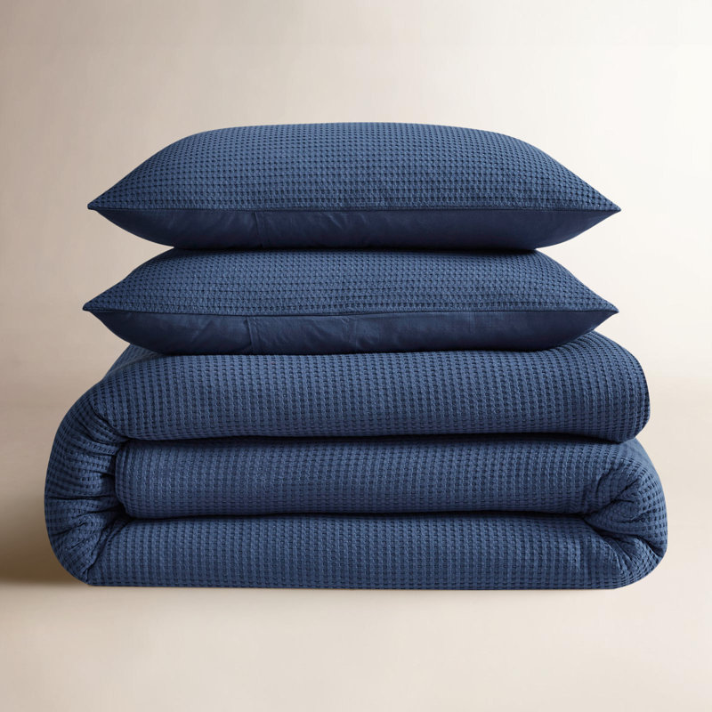 Cotton Waffle Duvet 3 Pc , Blue, King Duvet Cover + 2 King Shams