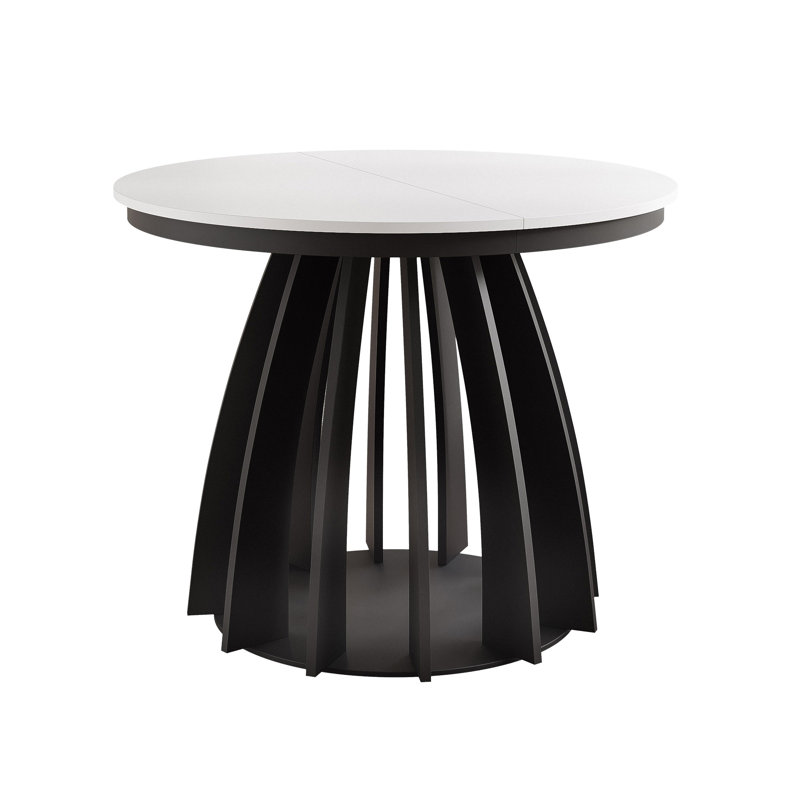 Extendable Round Dining Table, White, Black