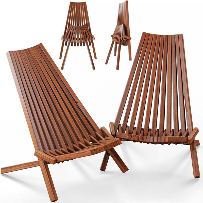  2 Pack Folding Tamarack Wood Chair Low Profile Patio Furniture, Chestnut
