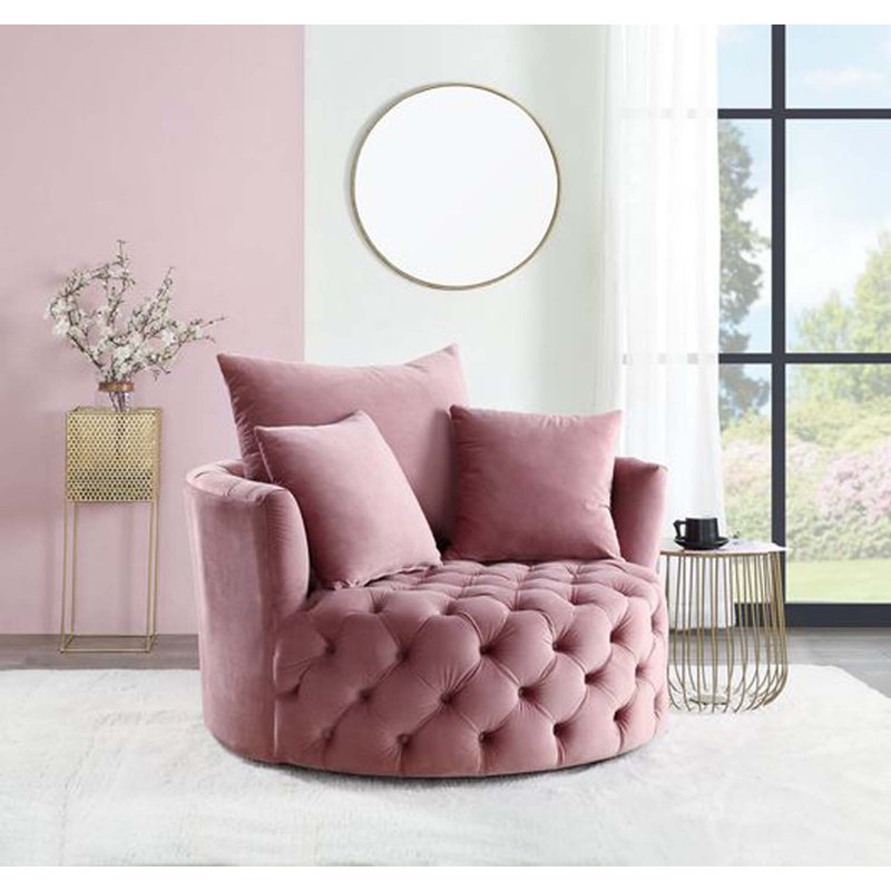 Chaise d'appoint Zunyas avec pivot, velours rose, Rose