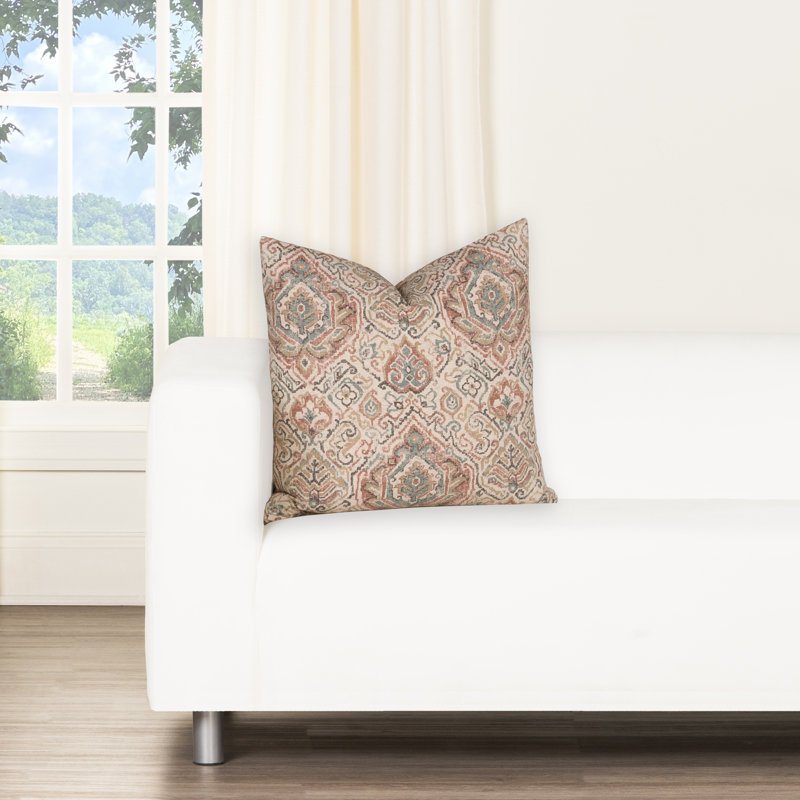 Oreiller décoratif en argile 100% coton Magnolia Home Fashions Nomad, H 16 po x l 16 po, Polyester, Damas rouge