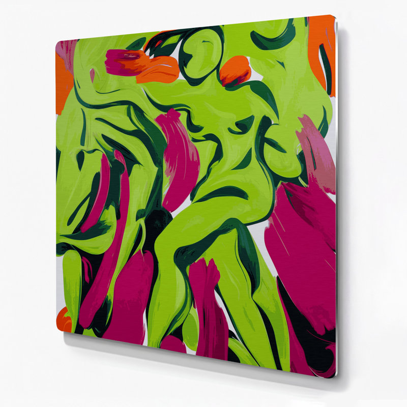 Art mural abstrait en métal vert 22 figuratif, H 12 po x l 12 po