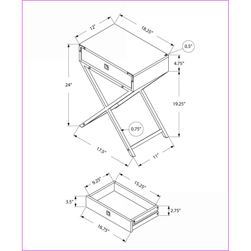 Table basse espresso peu encombrante avec pieds et tiroir en métal doré pour le salon / la chambre à coucher