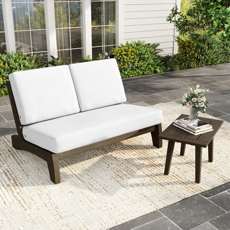Ensemble de conversation d'extérieur en bois massif avec causeuse et table d'appoint Polett, Beige, Brun