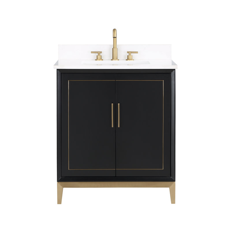 Gracie 30'' W Single Vanity, Midnight Black, Satin Brass, White Quartz