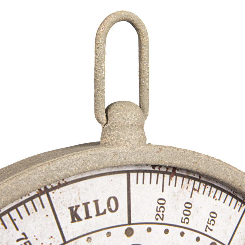 Distressed White Metal Hanging Produce Scale Wall Clock