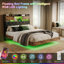 Floating Industrial Upholstered Storage Bed Frame With Charging Station, App Control LED & Hidden Headboard Compartment, 140X200cm Double / 160X200cm King-1938263308
