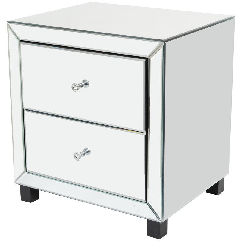 Table d'appoint 2 tiroirs en verre