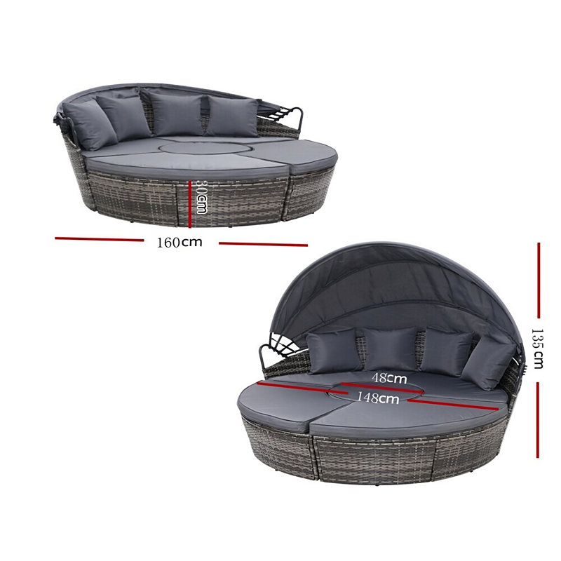 Stacey 148cm Wide Circular Patio Daybed with Cushions, Black