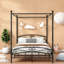 Grand lit en métal robuste avec auvent et rangement, style industriel