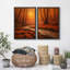 «Autumn Forest Path with Warm Sunset Light», reproduction d'art sur toile encadrée pour chambre principale, 2 pièces-124932819-124932822