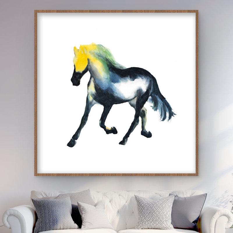 Galloping Horse Print - Blue Illustrative Framed Decor