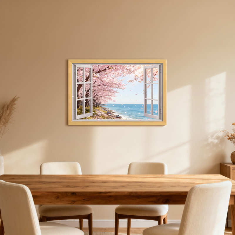 Scène de fenêtre paysage et nature, H 36 po x l 24 po, Toile tendue, Ne s’applique pas