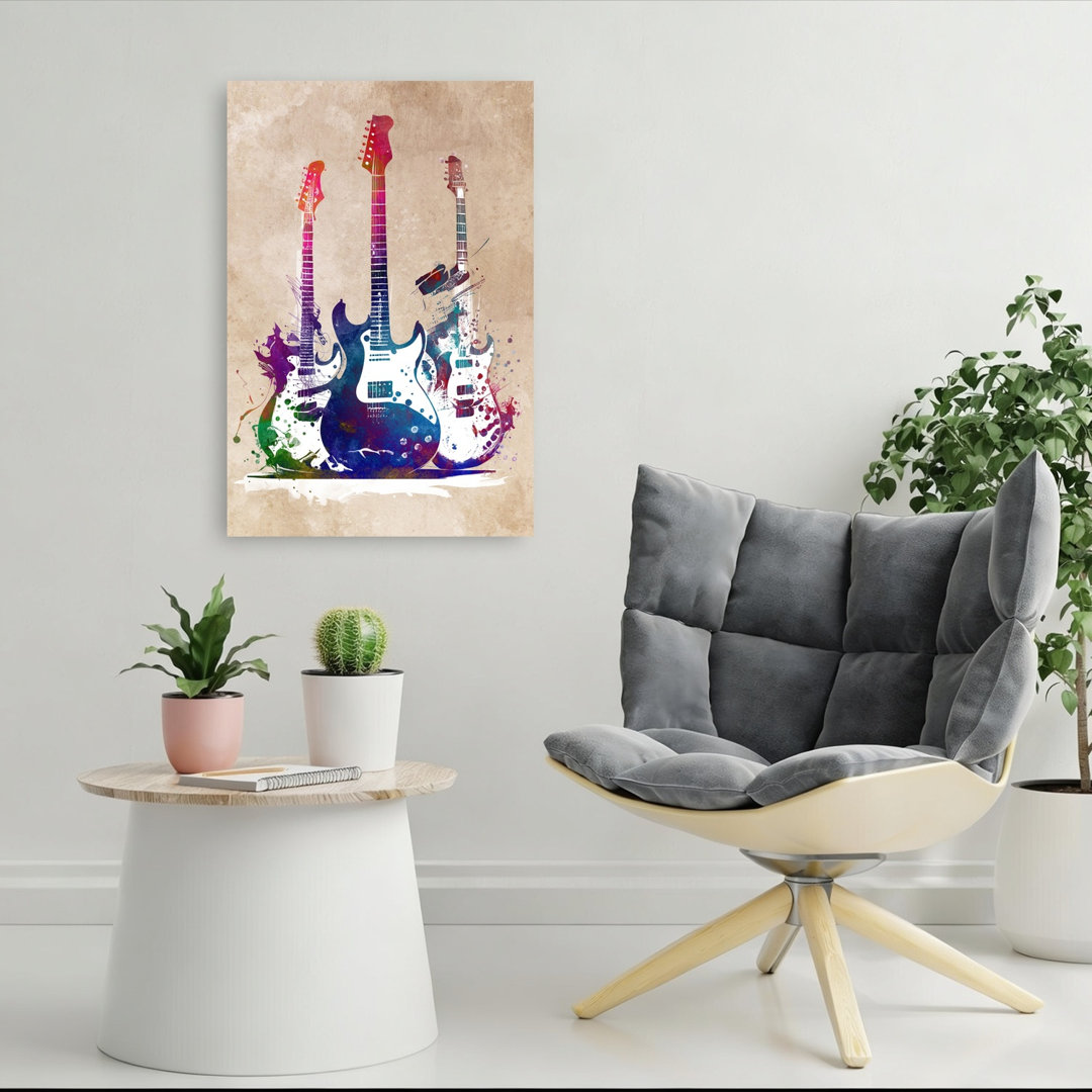 Vibrant Guitar Art Abstract Contemporary Wall Art Print