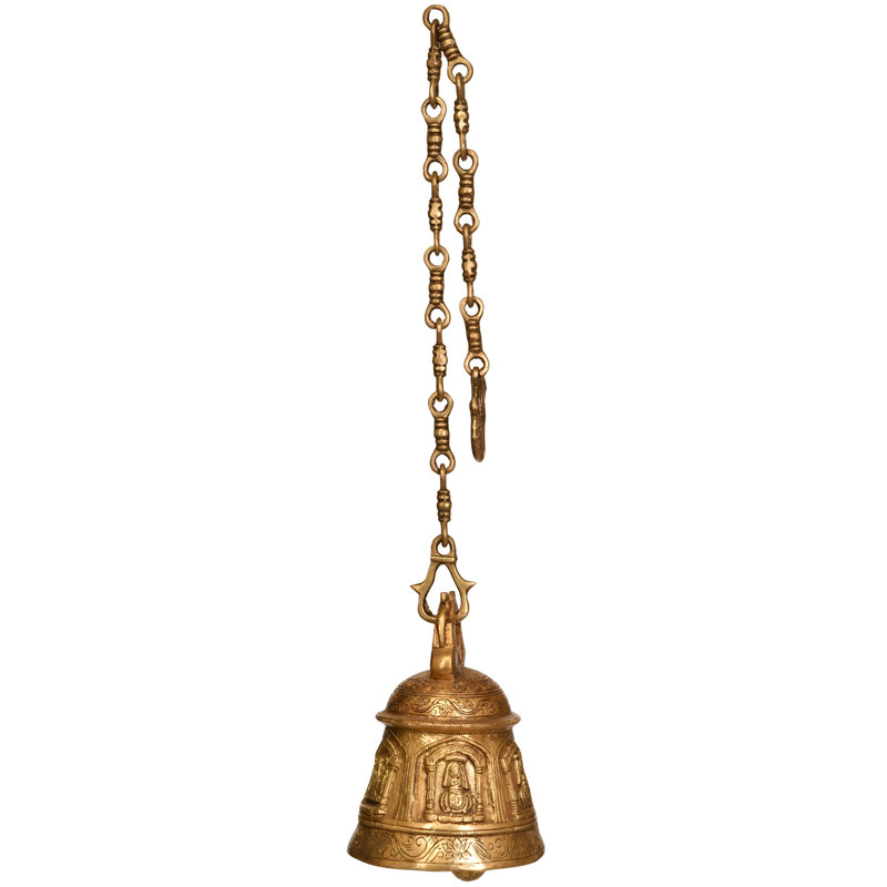 Cloche de plafond en laiton fabriquée à la main de 7 po Hanuman - Motif de dévotion héroique, style traditionnel Dasavatar, temple de qualité supérieure et décor de méditation