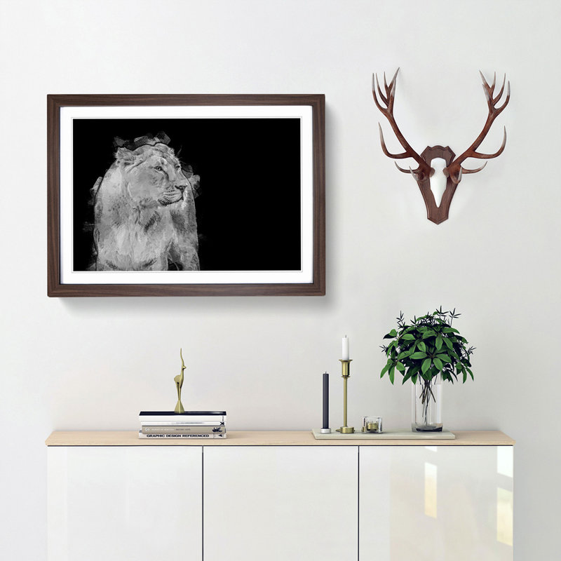 Wild Lioness in Abstract - Framed Print, 60cm H x 91cm W x 2cm D, Walnut