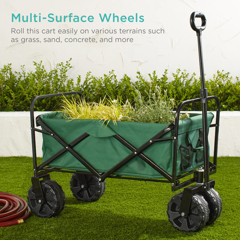 36in Green Folding Utility Wagon with Adjustable Handle