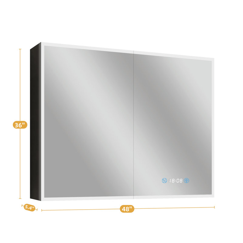 48 In. W X 36 In. H Rectangular Aluminum Dimmable Flowing Led Light Anti-fog Surface Mount Medicine Cabinet With Mirror