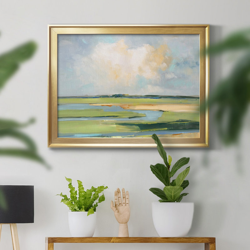 " Pastel Horizon II ", 30.5" H x 42.5" W, Picture Framed Canvas, Gold