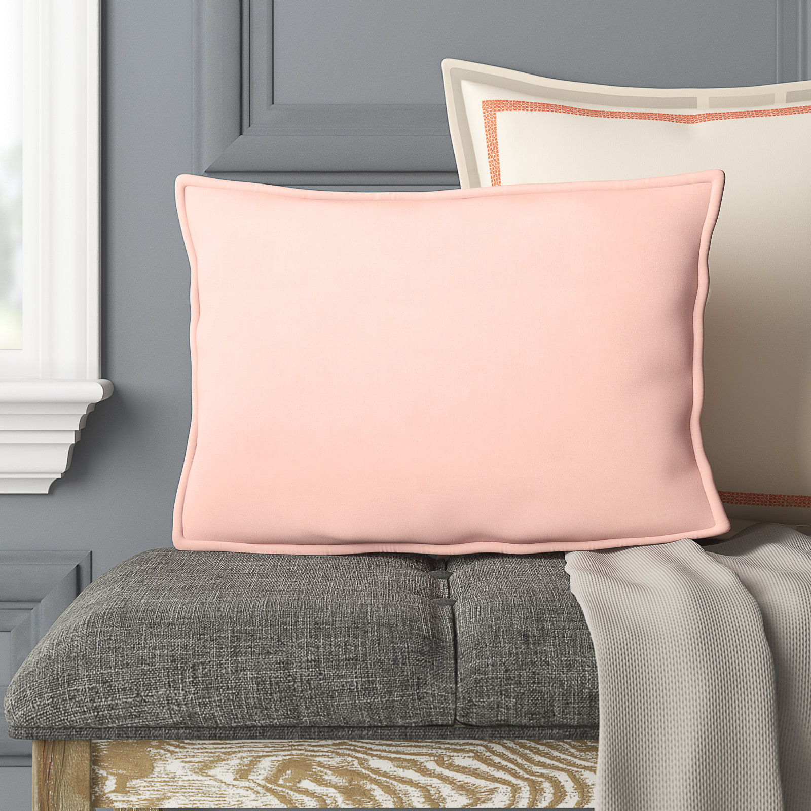 Norwin Cotton Pillow Cover, Down, Rectangle 13"H x 19"W, Light Pink