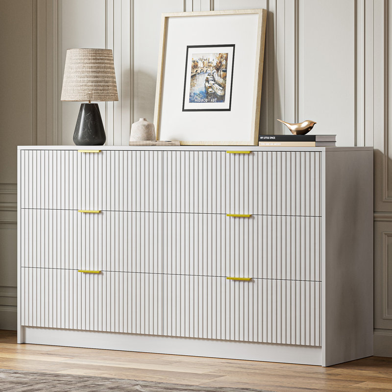 Commode 6 tiroirs, l 55,1 po, Blanc