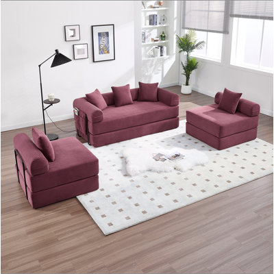 Convertible folding sofa bed, with fixed frame and pillow back handrail, cloud corduroy folding mattress sofa, folding memory foam bed in living room/dormitory/guest room/home office/apt