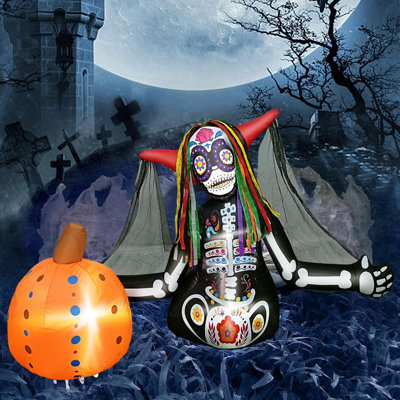 6FT Halloween Inflatables Skeleton Zombie Bride Pumpkin, Day Of The Dead Scary Woman Ghost, LED Lights,Weather Proof, Blow Up Inflatable Decorations F -  The Holiday AisleÂ®, A55F70A950F64F3CAD89560CFC9AACBE