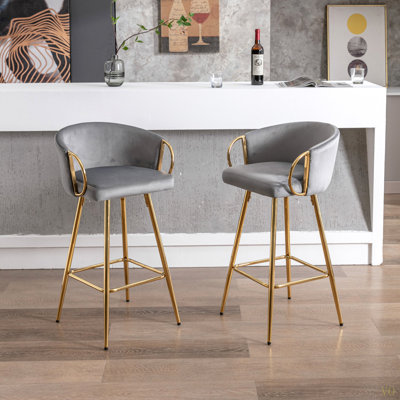 30 Inch Set Of 2 Bar Stools,With Chrome Footrest And Base Velvet Simple Bar Stool