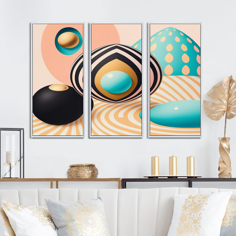Blue Moon Universe - 3 pièces sur toile, H 20 po x l 36 po x P 1 po, Toile avec cadre blanc