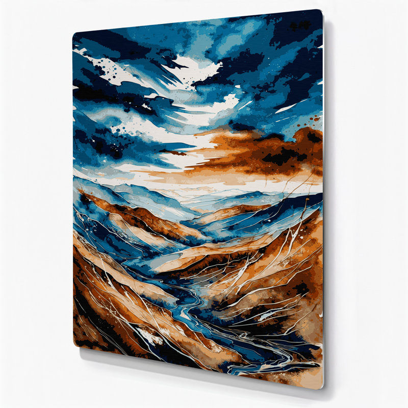 Aquarelle paysage 66, art mural gris en métal, H 20 po x l 16 po
