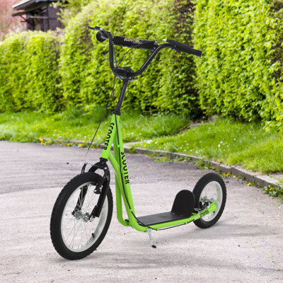 Youth Scooter, Teens Kick Scooter, Adjustable Handlebar Ride On Toy For 5+ With 16" Front And 12" Rear Dual Brakes Inflatable Wheels, Green