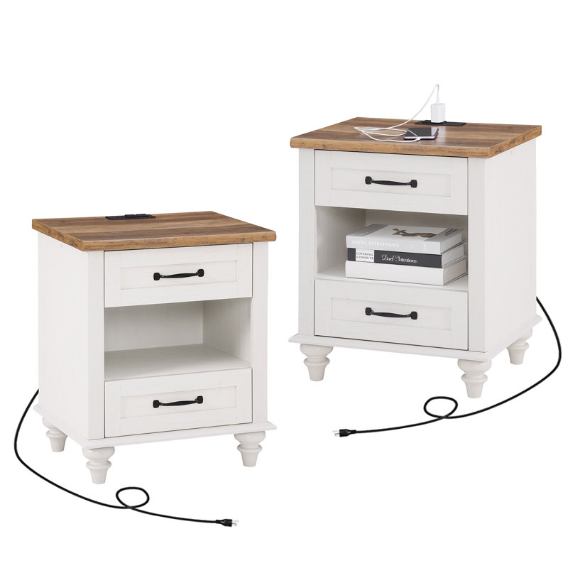 Agathy 19.6'' W Nightstand, Brown/White