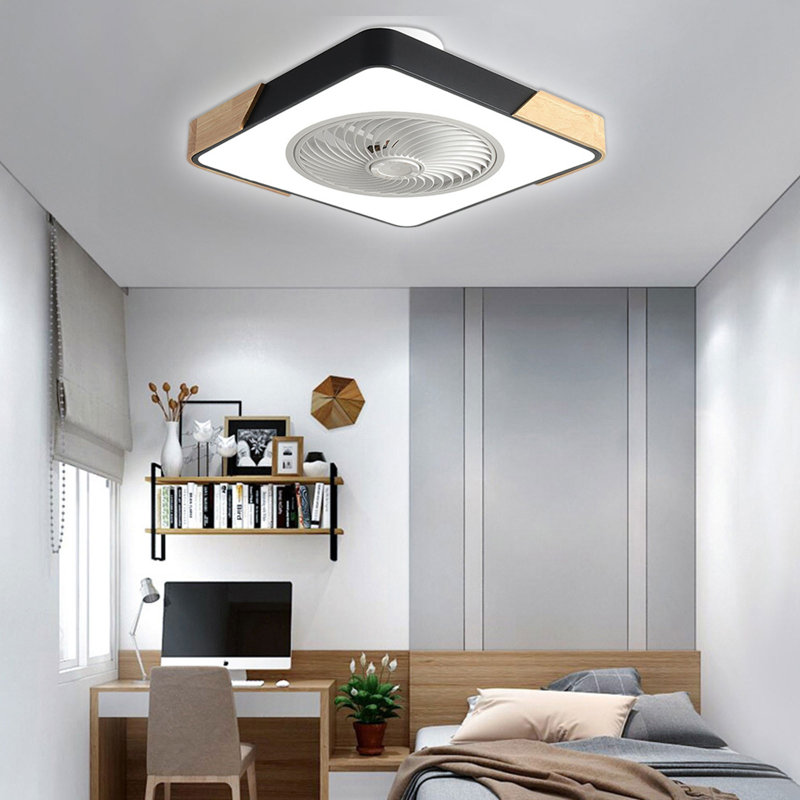 Ventilateur de plafond moderne 22 pouces avec lumière et télécommande Elayna, Noir