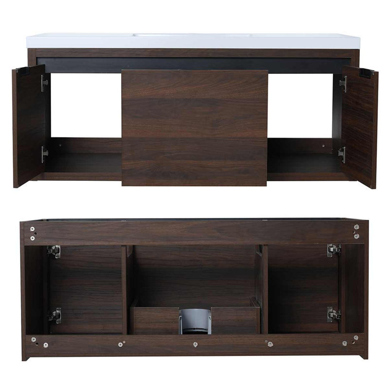 Armoire de salle de bain à fixation flottante 48 po avec lavabo en résine, Brun foncé