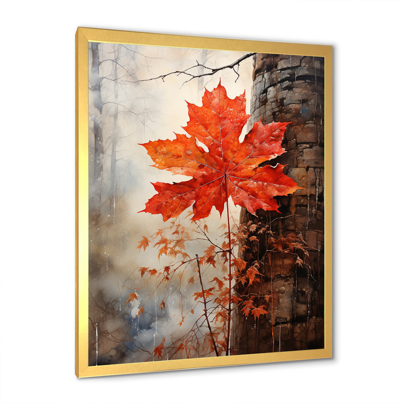 «Maples Mark Autumn Red» sur toile, Cadre photo doré simple, H 32 po x l 24 po x P 1 po