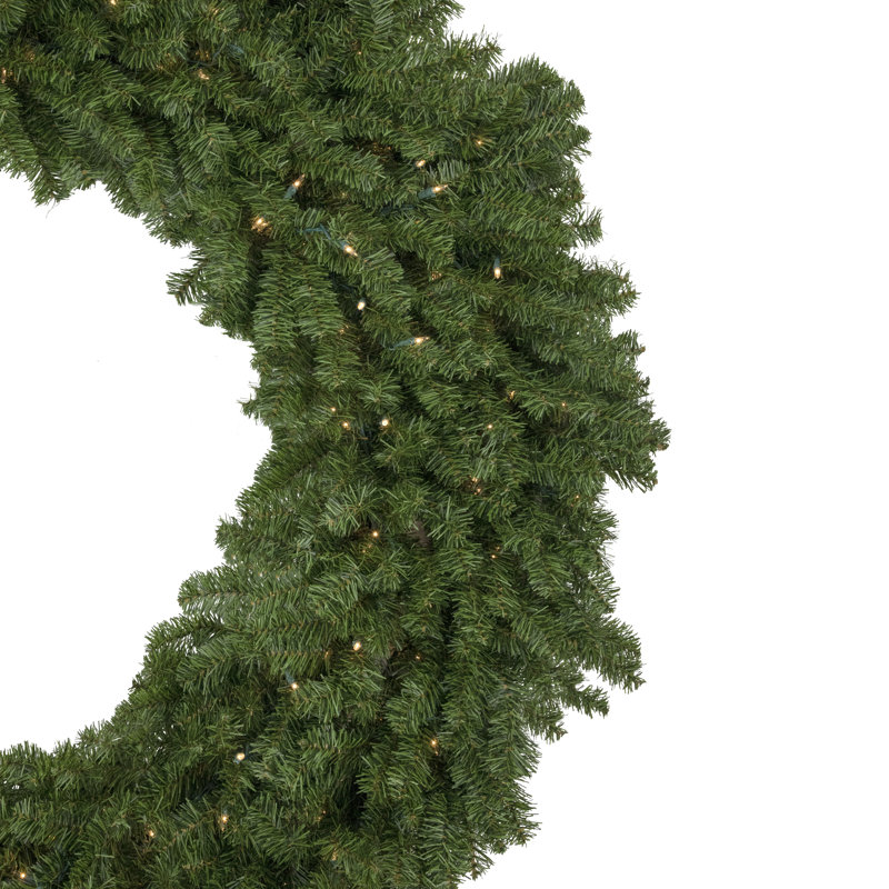 Couronne de Noël artificielle 5 pi pré-éclairée en pin canadien commercial, Transparent/blanc