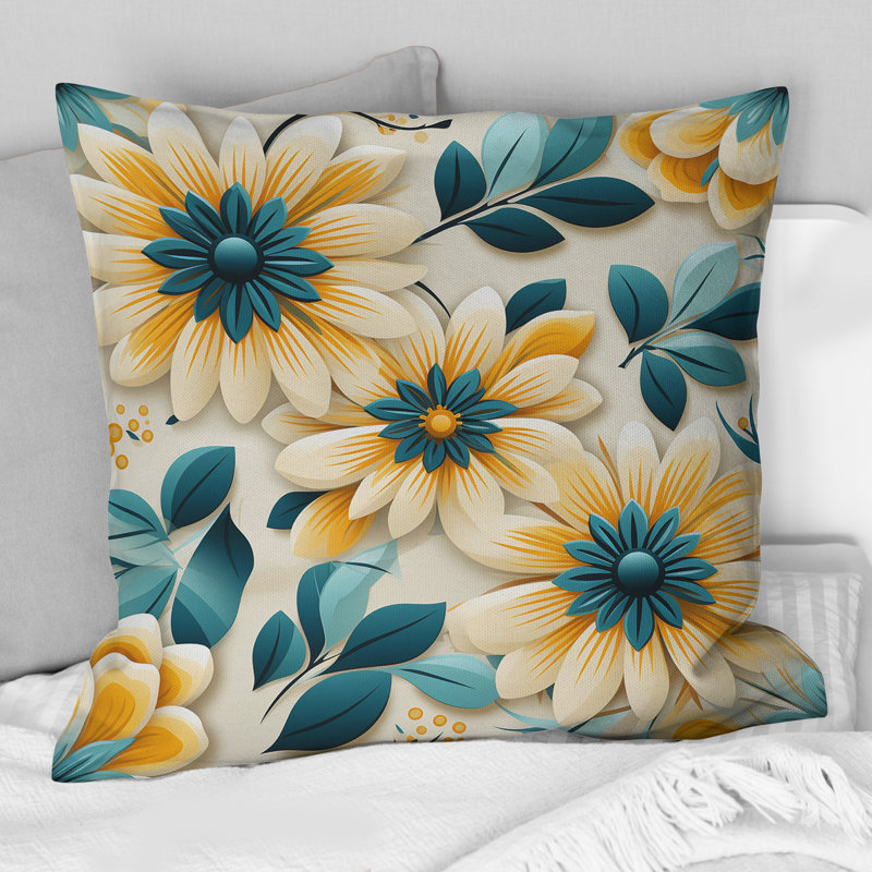 Coussin décoratif en polyester jaune et bleu, H 18 po x l 18 po